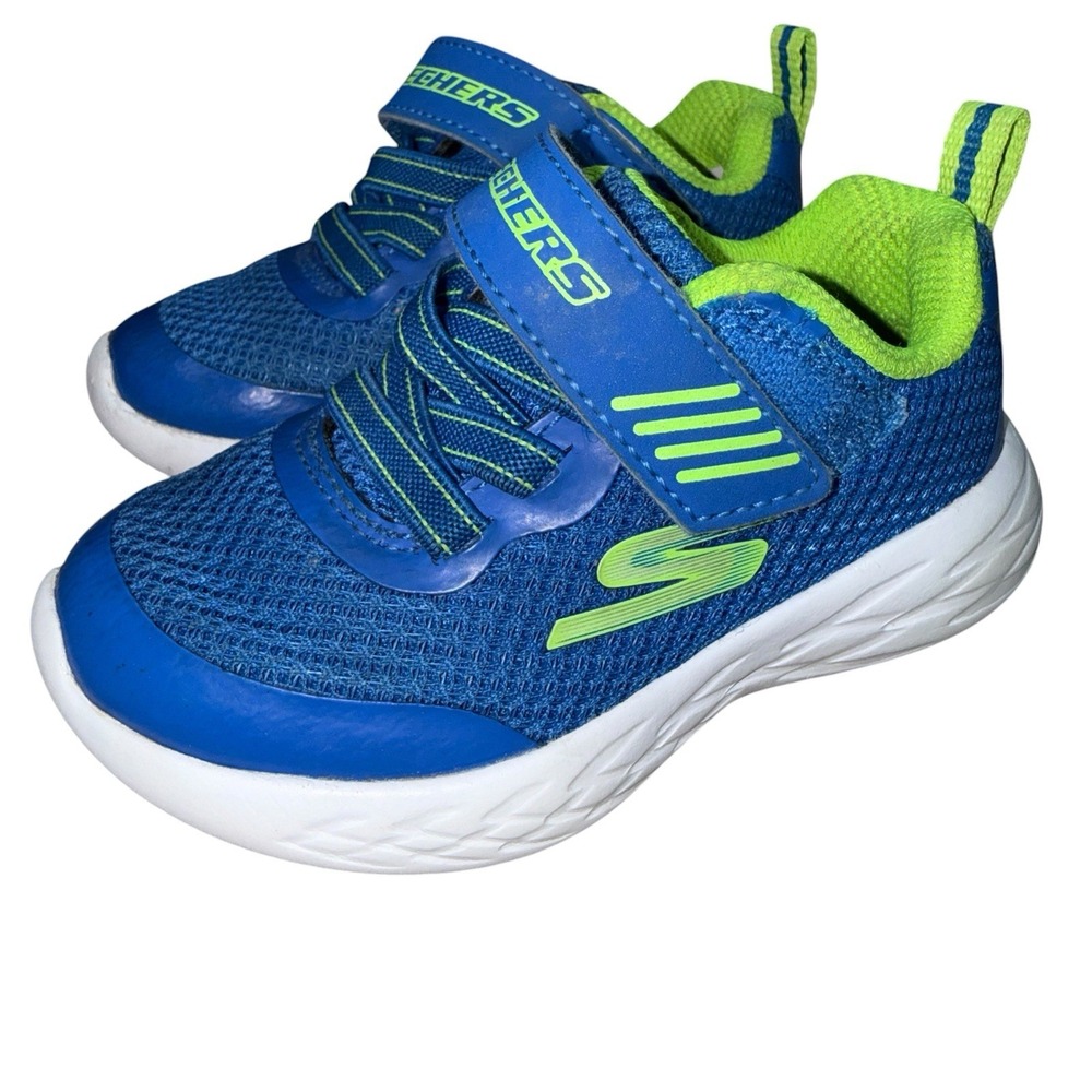 Skechers Toddler Microspec-II Zourix Sneakers Navy Blue/ Lime Green Size 6